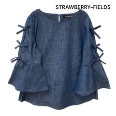 STRAWBERRY-FIELDS ストロベリーフィールズ　デニム　ブラウス　ショルダー　袖フレア　リボン　ストレッチ有り　フリー