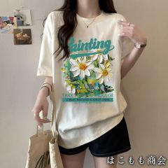【美品・未使用新品】半袖です☆半袖Tシャツ 女性 綿 夏 2025 新作 デザイン 油絵 菊 小 緑 トップス