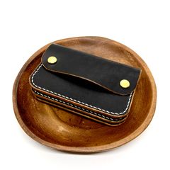 【リトルトラッカー】ミニ財布　小銭入れ　カードケース　国産ヌメ革　茶芯　ブラック　黒　手縫い