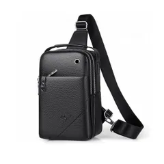 ブラック [Cenvins] ワンショルダーメンズ ボディバッグ 斜め掛けバッグ肩掛け 胸バッグ 手提げバッグ メッセンジャーバッグ PUレザー2室仕切 大容量 イヤホン穴付 キーリング付 左右に付け替え可 軽量 男女兼用 (黒)