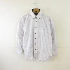 DUNLOP MOTORSPORT スポーツ ゴルフ ボタンダウンシャツ 長袖 ストライプ 白 LL *T229