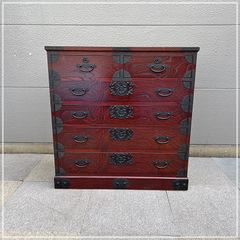 極美品】伊達政宗家紋 仙台箪笥 小抽斗 鍵付 3段 民芸家具 欅材
