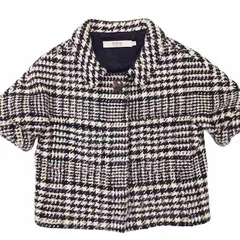 レッド ヴァレンティノ RED VALENTINO 美品 千鳥格子 ステンカラーコート ジャケット ウール アルパカ混 モヘア混 比翼ボタン ショート丈 半袖 濃紺 ネイビー 白 42 約M 1012のサムネイル