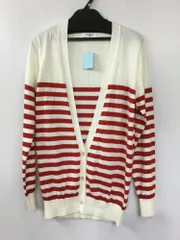 ナチュラルビューティーベーシック　ナチュラルビューティーベーシック オフホワイト×赤ボーダー ニットカーディガン サイズM