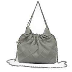 Tory Burch トリーバーチ フレミング ソフト ミニ ホーボーバッグ 現行 ナパ キルティング ステッチ ハンギングチャーム 2WAY チェーン クロスボディ ダブルT ロゴ グレー ショルダーバッグ 162451 021