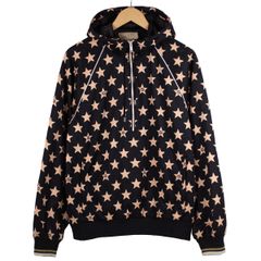 【GUCCI】グッチ スター柄 ハーフジップパーカー 705297 黒 ブラック 星柄 Sサイズ メンズ 【中古品】 USED-AB 【9356】