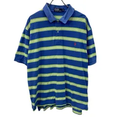 POLO RALPH LAUREN 半袖 ロゴ ポロシャツ 2XL ブルー×ライム×ボーダー ポロラルフローレン ビッグサイズ 古着卸 アメリカ仕入 a707-5249