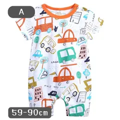送料無料 Aタイプ 半袖 5分丈 イラスト柄 ロンパース やわらか素材 韓国子供服 おしゃれ 乳幼児 キッズ ベビー服 59cm 60cm 66cm 70cm 73cm 80cm 90cm