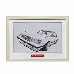 TOYOTA トヨタ マークⅡ GX61 イーグルマスク  【鉛筆画】名車 旧車 オールドカー ノスタルジックカー イラスト 絵画 デッサン 絵　A4サイズ   額付き 作者直筆サイン入り 車好き 男性 向け バースデー  定年退職祝い ギフト プレゼント に