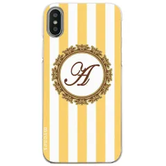 【新品未使用】iPhone11 Pro Max アイフォン11プロマックス クリア ハードケース ( ストライプイエロー イニシャルA ) ボーダー ストライプ イニシャル cl-initial1-iphone11max-ca031_b_a