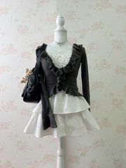 Ruffled V Neck Cardigan (Dark Gray) Gyaru Coquette Y2K
