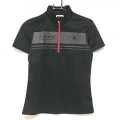 ★値下げ★【超美品】ルコック 半袖ポロシャツ 黒×グレー 胸元プリント ハーフジップ  レディース L ゴルフウェア le coq sportif