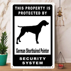 雑貨【German Shorthaired Pointer/ジャーマン・ピンシャー】  Dog ドッグ  犬    メタルポスタ―　Security  セキュリティー 警告  ヤードサイン メタルプレート  ブリキ看板  -143