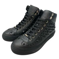 JIMMY CHOO ジミーチュウ ハイカット スニーカー シューズ スター スタッズ ロゴ ブラック レザー【サイズ41 1/2(26.5cm)】