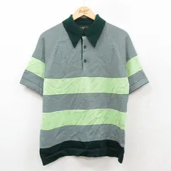 M/古着 JCペニー 半袖 セーター メンズ 80s ラグラン 襟付き 緑他 グリーン ボーダー spe 25sep27 中古 トップス