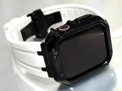 シームレス★ホワイト&ブラック アップルウォッチ 316Lステンレス ラバーベルト Apple Watch 厚ケース カバー series1〜9 38mm 40mm 41mm 42mm 44mm 45mm 46mm 49mm Apple Watch バンド
