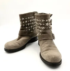 ■極美品■JIMMY CHOO  ジミーチュウ　スタースタッズ　エンジニアブーツ　ショートブーツ　JAPAN EXCLUSIVE EDITION　日本限定販売品　スエード　レザー　ロゴプレート　ブラウン系　イタリア製　サイズ37.5(24.5cm) レディース
