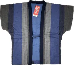 久留米手作り 綿入り袢纏 ヤッコ型 紳士用 フリーサイズ 縞柄 表裏生地共綿100% 軽くて暖かい 肩まですっぽり 新品未使用品 日本製 全国送料無料