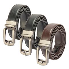 牛革ラチェット式ベルト ロング 3本組 ラチェットベルト メンズ 牛革 穴なし 無段階