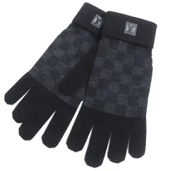 未使用品▼LOUIS VUITTON ルイヴィトン M70006 ゴン・プティダミエ ウールグローブ/手袋 ブラック×グレー メンズ 伊製 正規品 箱・袋付きのサムネイル