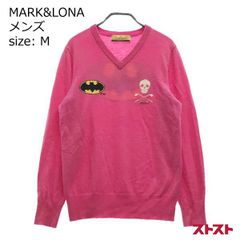 マーク＆ロナ スター総柄 スカル&ボーン ラメ入り Vネックセーター M
