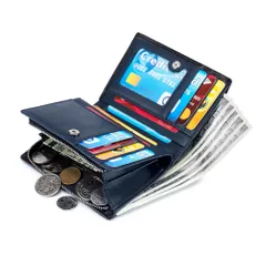 ☆ ネイビー ☆ 財布 本革 二つ折り コンパクト yswa5332 財布 二つ折り メンズ 本革 サイフ さいふ 折財布 ウォレット カード10枚収納 カードがたくさん入る レザー ボックス型 小銭入れ コインケース お札入れ カードケース 大容量