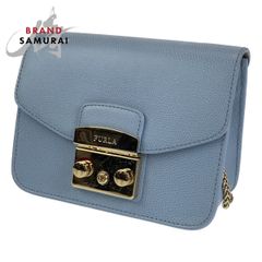 美品 Furla フルラ メトロポリス ライトブルー 水色 ゴールド金具