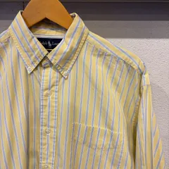 古着 XL 大きいサイズ 長袖シャツ RALPH LAUREN ラルフローレン 胸ポケット 青黄 ストライプ
