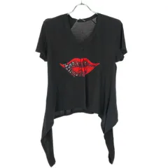 ALEXANDER McQUEEN アレキサンダーマックイーン リップスパンコール パワーショルダーVネックTシャツ  ブラック 36のサムネイル