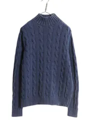 【お得なクーポン配布中!】 00s ポロ ラルフローレン ハイネック コットン ニット セーター メンズ L / オールド ケーブル モックネック 肩ボタン 無地 ポニー無し 紺