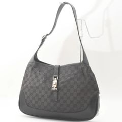 GUCCI グッチ GGキャンバス ジャッキー ワンショルダーバッグ ブラック キャンバス レザー レディース シルバー金具（233）