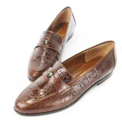 トラサルディ TRUSSARDI ローファー レザー 革 クロコ型押し ロゴ ベルト 24 茶 ブラウン /CK13 ■GY17のサムネイル
