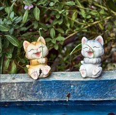 置物 オブジェ ガーデンオーナメント 釣りをしているネコ 猫 子猫 グレー ブラウン 屋外 屋内 室内 インテリア 玄関 リビング ダイニング