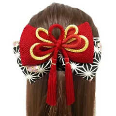髪飾り リボン 卒業式 袴 成人式 赤 振袖 前撮り 麻の葉 かんざし 和柄 ちりめん 古典 レトロ ヘッドドレス 髪型 ヘアスタイル No.9-3362