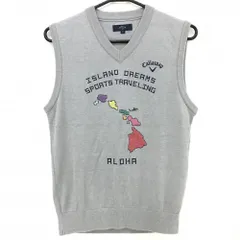 【超美品】キャロウェイ ニットベスト グレー×ネイビー コットン混 Vネック メンズ M ゴルフウェア Callaway