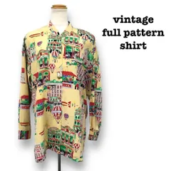 vintage 総柄 ポリエステル レーヨン シャツ プリント レトロ 金ボタン ヴィンテージ ビンテージ ★ ■◇