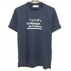 【超美品】ルコック 半袖ハイネックシャツ ネイビー×白 総柄地模様 ロゴプリント  メンズ L ゴルフウェア 2023年モデル le coq sportif