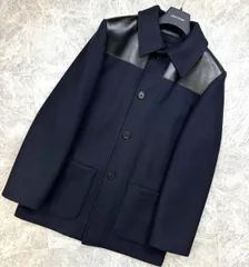  LOUIS VUITTON （ルイヴィトン）ウール コート ドンキ―コート ミディアム丈 メンズ  Navy ネイビー ウール×レザー切り替え 46のサムネイル