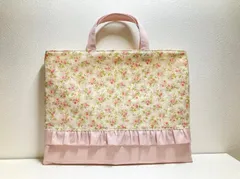 フリル付きレッスンバッグ ☆.｡.:*・リバティ アナナ×グレイッシュピンク