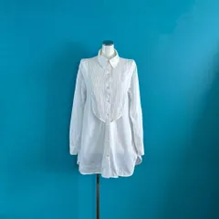 1296 ミディウミソリッド　ホワイト 白　プリーツ ロングシャツ 長袖　Aライン 美シルエット　フリーサイズのサムネイル