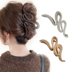 【迅速発送】2個セットバンスクリップ ヘアクリップ オフィス シンプル ヘアアクセサリー 髪留め 人気 髪飾り クリップ 大きめ 韓国風 オフィス おしゃれ 贈り物 レディース用 (米色+カーキ色)