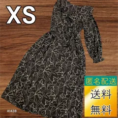 【送料無料】【古着未使用】 レディース ワンピース XSサイズ ブラック 花柄 洗濯タグなし A1438
