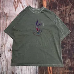 Looney Tunes ルーニーテューンズ Tシャツ バッグスバニー 刺繍 カーキ グリーン フェード ワーナーブラザーズ VINTAGE 古着 MH4
