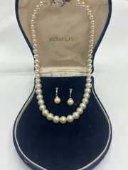 N 処分価格【ヴィンテージ】343 パール 真珠 ネックレス イヤリング 2点セット silver 925 刻印 かわいい 冠婚葬祭 おでかけ シンプル ケース付き