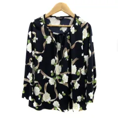 インゲボルグ INGEBORG カットソー 長袖 ラウンドネック 花柄 リボン 3 マルチカラー 紺 ネイビー /YS26