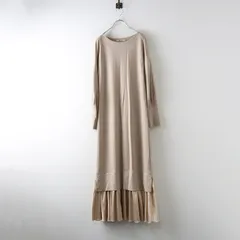 ナノユニバース nano universe 異素材コンビポンチワンピース 38 ベージュ┃サテン切替 ロング マキシ【2400014618822】