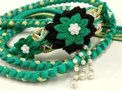 平和屋着物●和装小物　振袖用帯締め　装飾　つまみ細工　パール　金糸　撚り房　逸品　未使用　AAAV1645ay