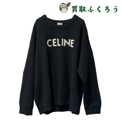 セリーヌ CELINE 21AW エディ期 ロゴ オーバーサイズ ウール ニット セーター 2A09T423P サイズXL 黒 メンズ