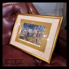 ゴールドフレーム ポーランド ワルシャワ ピブナの街並み 水彩画 ウォールアート 原画 スケッチ ●KB10N052