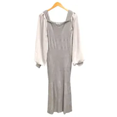 リップサービス LIP SERVICE ワンピース タイト フレア リブ ニット シフォン 切替 ロング丈 長袖 F グレー